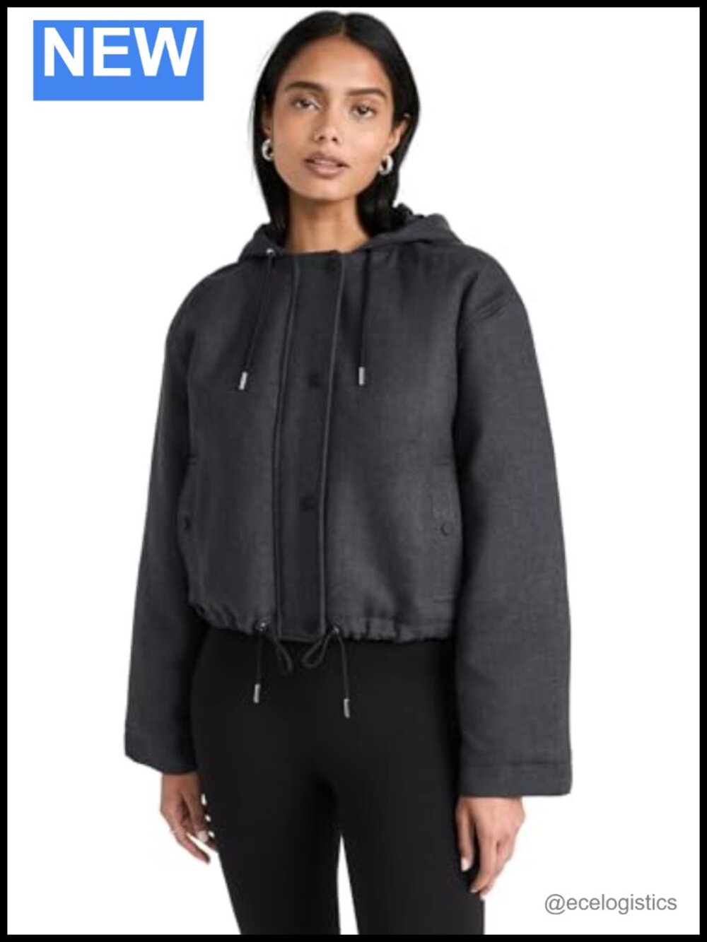Women's Cropped Parka with Hood Quilted Lining Wool